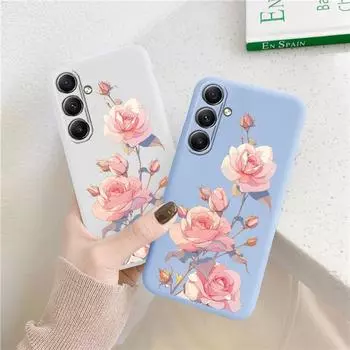 Мягкий силиконовый чехол с розовыми цветами для Samsung Galaxy A55 A35 A34 A54 A53 A15 S23 S24 FE S25 Plus M35 M34, противоударный чехол-бампер для телефона с защитой от царапин Samsung Galaxy S9 Plus чёрный