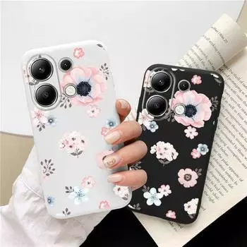 Мягкий силиконовый чехол с розовыми цветами для Xiaomi Redmi Note 13 Pro 13C Samsung A55 A35 M35 S24 iPhone 15 Huawei Honor 200 90 70 X7 Realme 9 противоударный чехол Samsung Galaxy S9 Plus