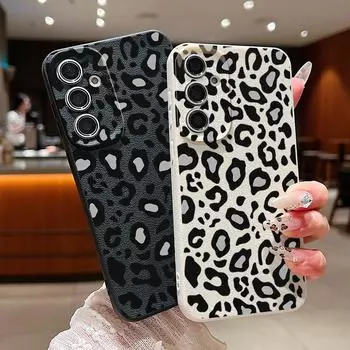 Мягкий силиконовый чехол с серым леопардовым принтом для Samsung S25 S24 S22 Ultra Plus S23 S21 S20 Fe A55 A54 A53 A35 A34 A15 A16, однотонная ударопрочная задняя крышка Samsung S24 FE чёрный