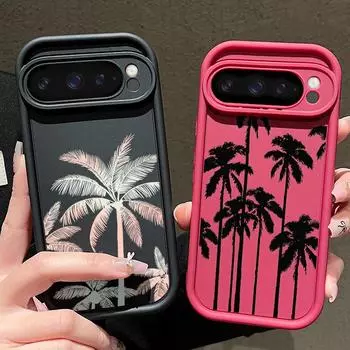 Мягкий силиконовый чехол с узором из кокосовой пальмы для Google Pixel 9 8 Pro Xl 8a, противоударный матовый защитный чехол для линз от падений Google Pixel 9 чёрный