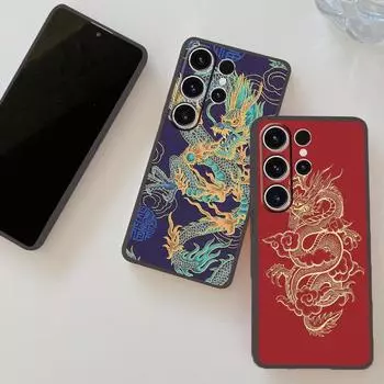 Мягкий силиконовый черный чехол с рисунком «Chines Loong» для Xiaomi Redmi Note 13 Pro 13C Poco C65 Samsung A55 S24 iPhone Camera Защитный противоударный чехол Samsung Galaxy S10 4G