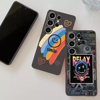 Мягкий силиконовый черный чехол с рисунком граффити-смайликов для Xiaomi Redmi Note 13 Pro 13C Samsung A55 A35 S24 iPhone Camera Защитный противоударный чехол Samsung Galaxy S10 4G