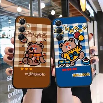 Мягкий силиконовый черный чехол с рисунком медведя для Xiaomi Redmi Note 13 Pro 13C Poco C65 Samsung A55 A54 A34 S24 iPhone Camera Защитный противоударный чехол Samsung Galaxy S10 4G