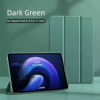 Мягкий силиконовый кожаный чехол для Xiaomi Pad 5/6 Pro 11 дюймов Redmi Pad 10,6, умный откидной чехол, противоударный защитный чехол из ТПУ Xiaomi Pad 5 5 Pro 11inch темно-зеленого
