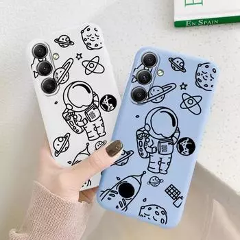 Мягкий силиконовый матовый чехол с изображением астронавта для Samsung Galaxy A55 A35 A34 A15 S23 S24 FE S23 S25 M35 M34, противоударный чехол-бампер для телефона с защитой от царапин Samsung Galaxy S9 Plus чёрный