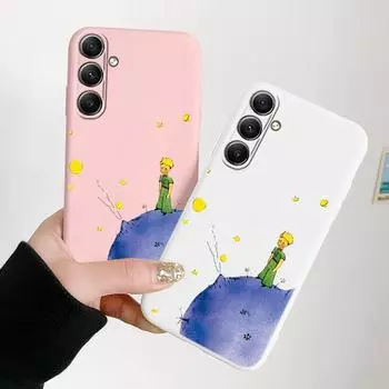 Мягкий силиконовый матовый чехол с изображением Маленького принца для Samsung Galaxy A55 A35 A34 A53 A15 S23 S24 FE S25 M35 M34, противоударный чехол-бампер для телефона с защитой от царапин Samsung Galaxy S9 Plus чёрный