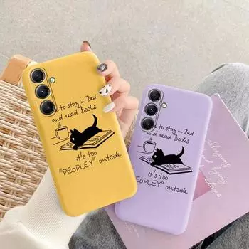 Мягкий силиконовый матовый чехол с милым котом для Samsung Galaxy A55 A35 A34 A25 A15 S23 S24 FE S23 S25 M35 M34, противоударный чехол-бампер с защитой от царапин Samsung Galaxy S9 Plus чёрный