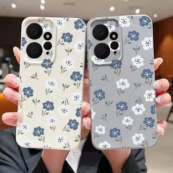 Мягкий силиконовый однотонный чехол для Xiaomi 13t Poco X6 F6 Pro Redmi Note 14 13 12 11 10 Pro с синим цветочным принтом, кожаный противоударный защитный чехол для объектива Redmi Note 14 Pro 5G чёрный