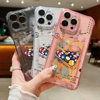 Мягкий силиконовый прозрачный чехол для телефона с отделением для карт для iPhone 16 Pro 15 14 13 Pro Max 12 11 с рисунком для настольного тенниса, противоударный, однотонный чехол для защиты линз iPhone 16 серый