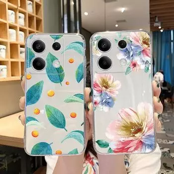 Мягкий силиконовый прозрачный чехол для Xiaomi Redmi 13C Note 13 Pro Samsung A55 A54 A34 S24 M34 iPhone 15 с рисунком цветов, защитный противоударный чехол для камеры Samsung Galaxy S20 FE
