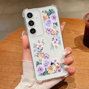 Мягкий силиконовый прозрачный чехол с цветочным узором для телефона Samsung S25 Edge S24 FE S23 Ultra S22 A56 A16 A36 A15 A55 A35 Тонкий противоударный защитный чехол для объектива Samsung S25 edge