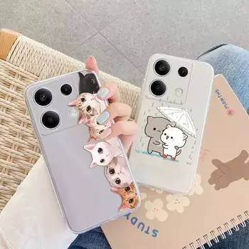 Мягкий силиконовый прозрачный чехол с милым рисунком кота для Xiaomi Redmi Note 13 Pro Poco C65 Samsung A55 A35 M35 S24 iPhone 15, защитный противоударный чехол для камеры Samsung Galaxy S10 4G