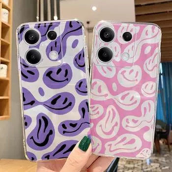 Мягкий силиконовый прозрачный чехол с рисунком улыбающегося лица для Xiaomi Redmi Note 13 Pro 13C Samsung A55 A54 A34 S24 M35 iPhone Camera Защитный противоударный чехол Samsung Galaxy S20 FE
