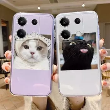Мягкий силиконовый прозрачный чехол с забавным рисунком кота для Xiaomi Redmi Note 13 Pro 13C Samsung A55 A54 A34 S24 M35 iPhone 15, защитный противоударный чехол для камеры Samsung Galaxy S20 FE