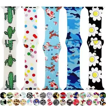 Мягкий силиконовый ремешок для часов Apple Watch Band 5 4 40 мм 44 мм спортивный ремешок с принтом для ремешков серии iWatch 3 2 1 браслет 38 мм 42 мм For 38MM or 40MM