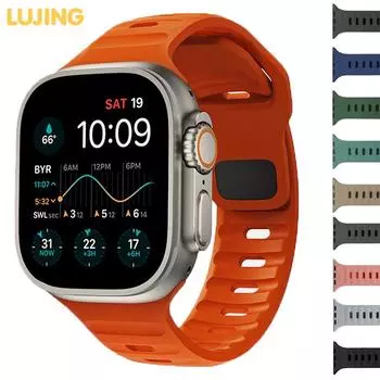 Мягкий силиконовый ремешок LUJING для apple watch band Ultra 49 мм 46 мм 44 мм 45 мм 42 мм 41 мм 42 мм 38 мм спортивный ремешок для часов iwatch Serise 10 9 8 7 6 5 браслет 38mm 40mm 41mm