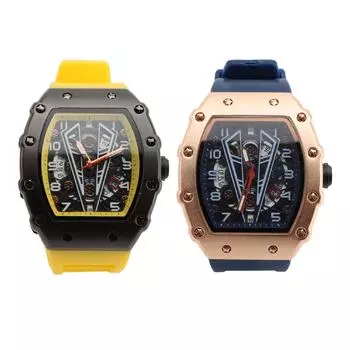 Мягкий силиконовый ремешок, модные классные часы, изогнутое стекло, полые, водонепроницаемые, супер яркий календарь, уникальный Black Shell Yellow