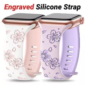 Мягкий силиконовый ремешок-петля для Apple Watch Ultra2 49 мм 41 мм 42 мм 44 мм 45 мм 40 мм 38 мм ремешок для часов для Iwatch Series 6 5 4 Se 7 8 9 браслет с гравировкой и цветочным рисунком For 38mm 40mm 41mm зелёный