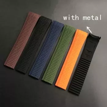 Мягкий силиконовый резиновый ремешок для часов Patek Aquanaut series 5164a 5167a, 21 мм, черный, коричневый, синий, зеленый, оранжевый 21mm without buckle чёрный