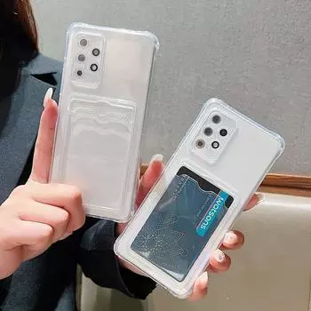 Мягкий силиконовый TPU четырехугольный анти-падающий прозрачный защитный чехол для телефона с отделением для карт подходит для iPhone Samsung Xiaomi Redmi OPPO Realme Vivo Xiaomi Poco M4 Pro прозрачный