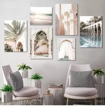 Мягкий свет пляж размытый пальмовый лист сад плакат на скандинавскую тему исламский настенный художественный принт холст живопись Декор фотографии для гостиной без рамки 21*30cm