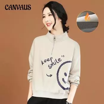 Мягкий свитшот с длинными рукавами и принтом с лацканами, женские осенние и зимние утолщенные короткие топы M