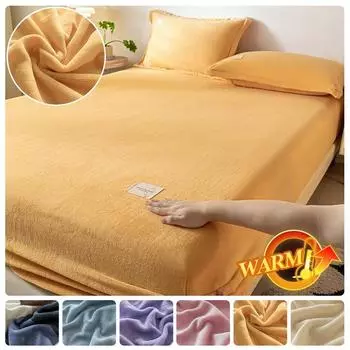 Мягкий теплый плюшевый простынь на резинке эластичный чехол для матраса Зимний теплый плюшевый защитный чехол для матраса Зимнее двуспальное постельное белье Покрывало Только простыня 90x200cm Only A sheet