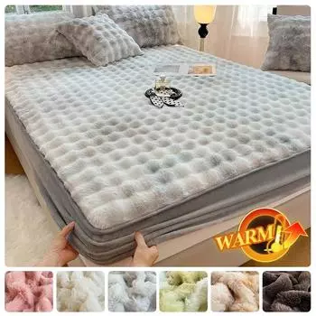 Мягкий теплый плюшевый простынь на резинке, эластичный чехол для матраса, защитный чехол для матраса класса А из кролика, зимнее двуспальное постельное белье 90X200CM Only a Sheet