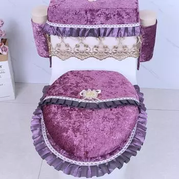 Мягкий тканевый чехол для унитаза, роскошный фланелевый чехол для унитаза с кружевной отделкой, боковые карманы, мягкая плюшевая крышка для унитаза для Ultimate