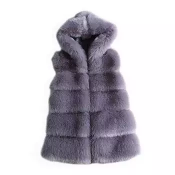 Мягкий толстый теплый жилет с капюшоном женский из искусственного лисьего меха норки пальто без рукавов с капюшоном женское зимнее 2023 one size белый
