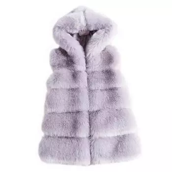 Мягкий толстый теплый жилет с капюшоном женский из искусственного лисьего меха норки пальто без рукавов с капюшоном женское зимнее 2023 one size темно-серого