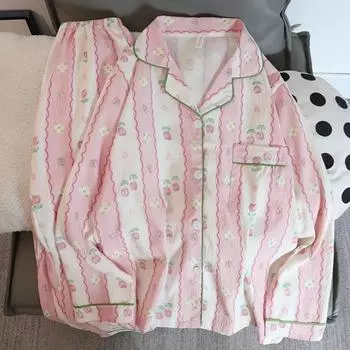 Мягкий тонкий женский пижамный комплект с цветочным принтом, осенний новый повседневный комплект из 2 предметов, пижамный комплект полной длины для сна, домашние костюмы M