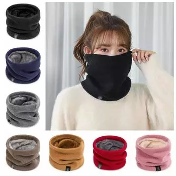 Мягкий утеплитель для шеи, зимний ветрозащитный шарф, однотонный плюшевый теплый зимний шарф-кольцо, спортивный шарф красный