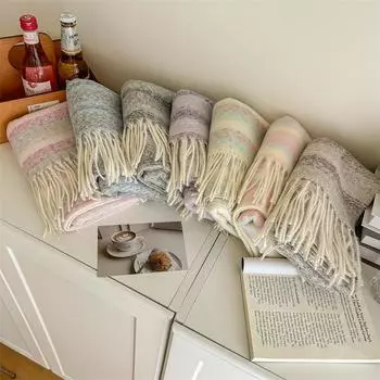 Мягкий вощеный кашемировый шарф в радужную полоску, женская зимняя высококачественная теплая шаль от знаменитостей из Интернета Above 175cm