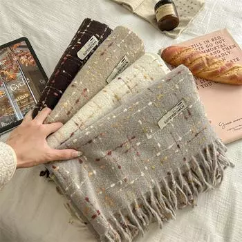 Мягкий вощеный клетчатый шарф из искусственного кашемира, женская зимняя модная утолщенная теплая шаль above 175cm красный