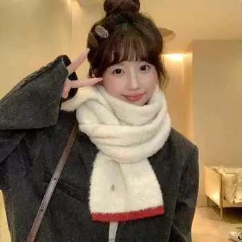 Мягкий вощеный ретро шерстяной шарф премиум-класса женский сезонный теплый одинарный утолщенный вязаный шарф однотонный студенческий стиль хаки