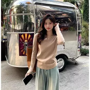 Мягкий вощеный свитер с длинными рукавами для женщин, однотонный, высококачественный, свободный, ленивый, осенне-зимний, новый стиль, нижний топ One Size