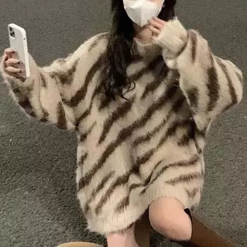 Мягкий восковой свободный пуловер, женский осенний свободный пуловер с напуском, в полоску с круглым вырезом, повседневный пуловер с длинными рукавами, трикотаж, женский топ One Size зелёный