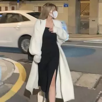 Мягкий восковой вязаный кардиган, женский осенне-зимний свободный свитер большого размера, тонкое длинное пальто из искусственного норки с имитацией ветра XXL