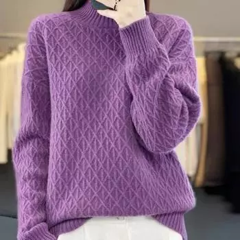 Мягкий вязаный свитер с полувысоким воротом для женщин, длинный рукав, пуловер, основа, короткие свитера One Size