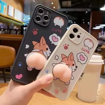 Мягкий забавный чехол для телефона корги с ягодицами для iPhone 12 11 Pro Max XR XS X 7 8 Plus SE 2020, милый 3D мягкий чехол для снятия стресса iPhone 12 Pro Max