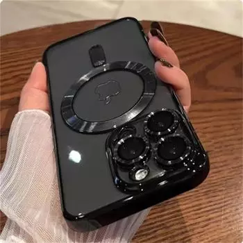 Мягкий защитный чехол из ТПУ с полным покрытием объектива для iPhone 15 14 13 12 11 Pro Max Plus Magsafe, магнитный прозрачный чехол с беспроводной зарядкой iPhone 15 Pro Max чёрный