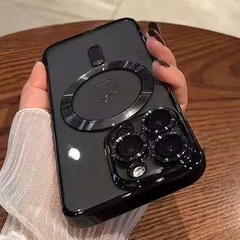 Мягкий защитный чехол из ТПУ с полным покрытием объектива для iPhone 15 14 13 12 11 Pro Max Plus Magsafe, магнитный прозрачный чехол с беспроводной зарядкой For iPhone 15 ProMax золотой