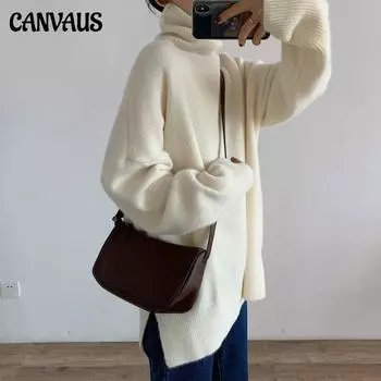 Мягкий женский свитер с высоким воротником, осень-зима, большой размер, свободный, простой и универсальный вязаный пуловер, свитер, чистый цвет, ленивые топы снаружи