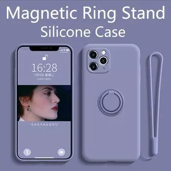 Мягкий жидкий силиконовый чехол для iPhone 12 11 Pro Max Mini XS X XR 7 8 6 6S Plus SE 2020, чехол-держатель с кольцом-подставкой для iPhone 11 12 For iPhone 11 розовый