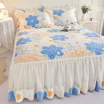 Мягкое бархатное покрывало с принтом, стеганое покрывало королевского размера, королевская юбка с рюшами, простыня с 2 наволочками, теплая Only 2pcs pillowcase