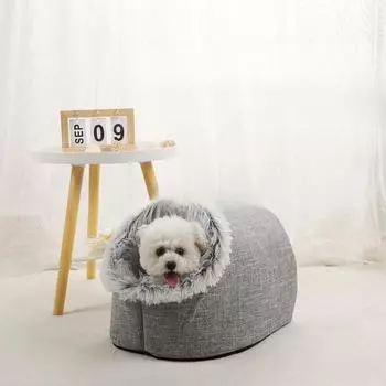 Мягкое гнездо для кошек и собак, переносная уличная корзина для домашних животных, льняная кровать для кошек, спальный мешок для маленьких и средних собак 48 * 34 * 32CM