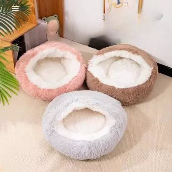 Мягкое гнездо из плюшевой ракушки Crystal Velvet, теплый и утолщенный спальный мешок, осенне-зимний универсальный кошачий и собачий домик S