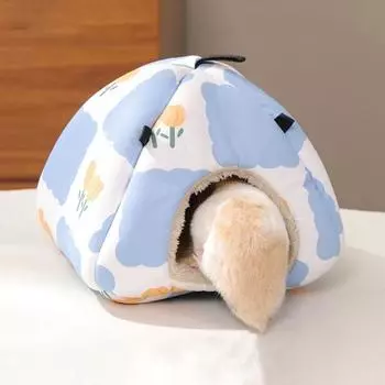 Мягкое хлопковое гнездо для хомяка, мультяшные кролики, спальная кровать, милое гнездо для хомяка, зимняя кровать S синий
