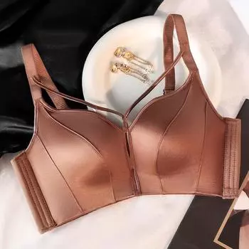 Мягкое и дышащее гладкое нижнее белье с перекрещивающимися сборками и широкими бесшовными задними чашечками бюстгальтера, препятствующими провисанию 70B серебряный